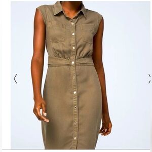 White House Black Market  Button-Down Midi Dress, size 0, olive green, excellent